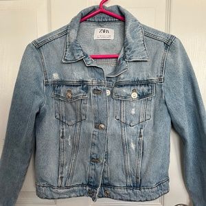 Zara girls distressed denim jacket
